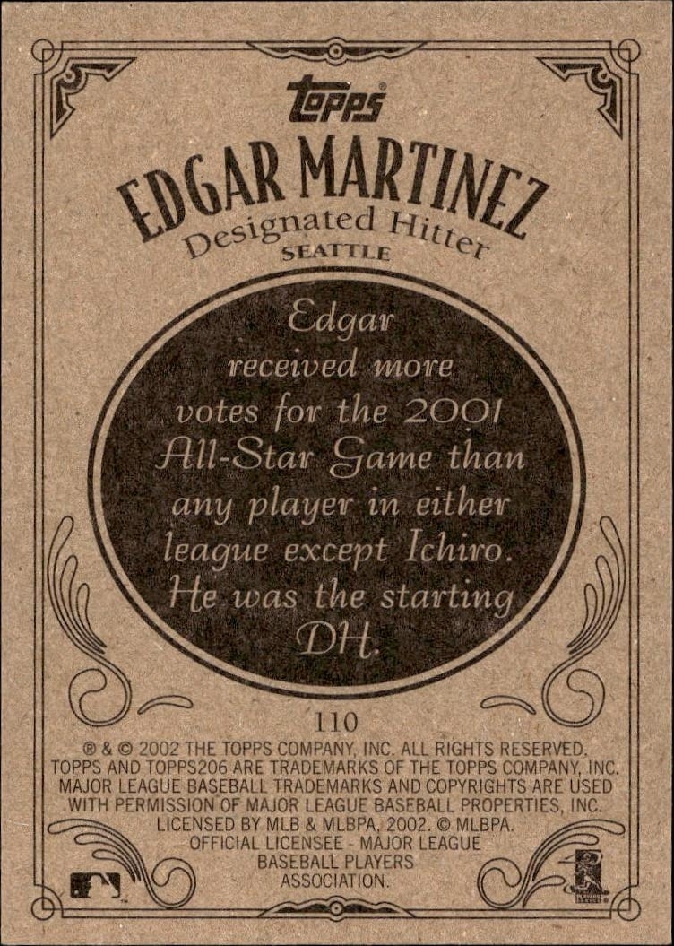 2002 Topps 206 Edgar Martinez #110 baseball trading card back