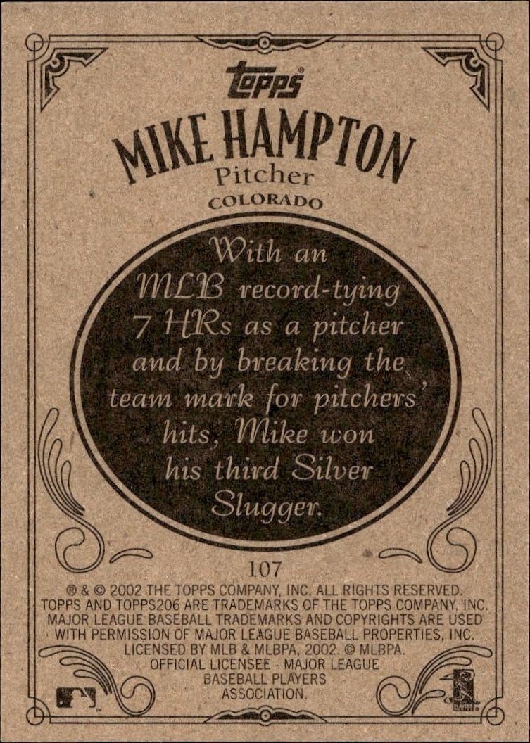 2002 Topps 206 Mike Hampton #107 baseball trading card back