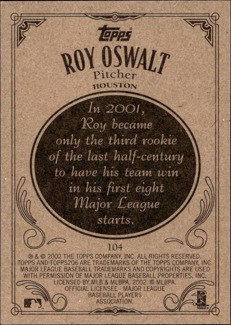 2002 Topps 206 Roy Oswalt #104 baseball trading card back