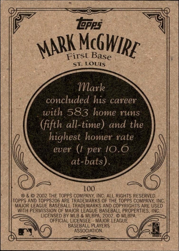 2002 Topps 206 Mark McGwire #100 baseball trading card back