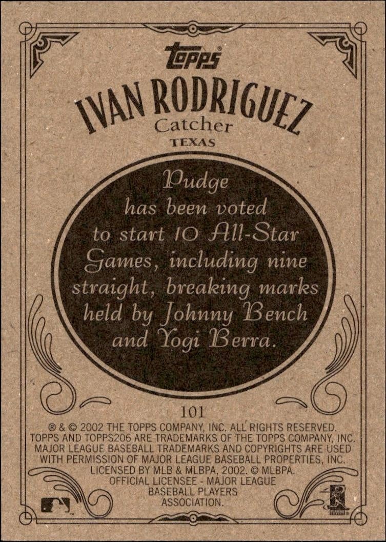 2002 Topps 206 Ivan Rodriguez #101 baseball trading card back