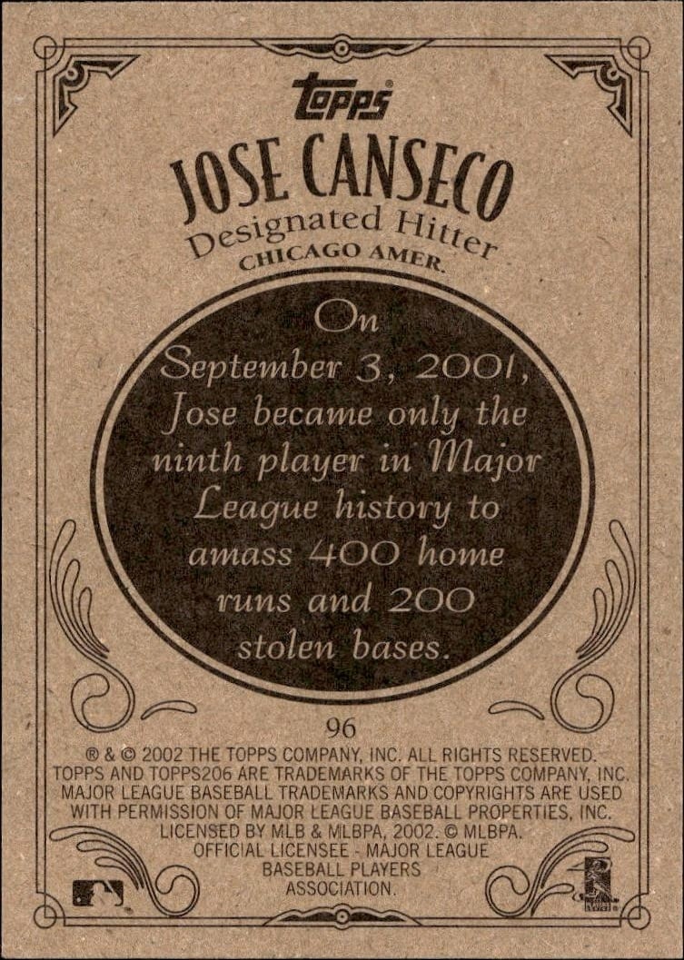 2002 Topps 206 Jose Canseco #96 baseball trading card back