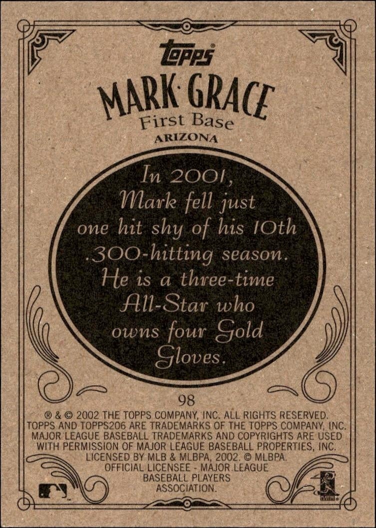 2002 Topps 206 Mark Grace #98 baseball trading card back