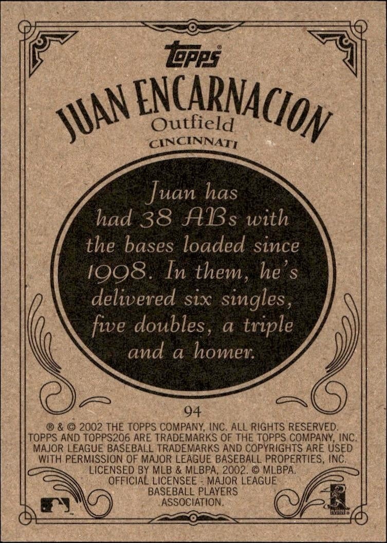 2002 Topps 206 Juan Encarnacion #94 baseball trading card back