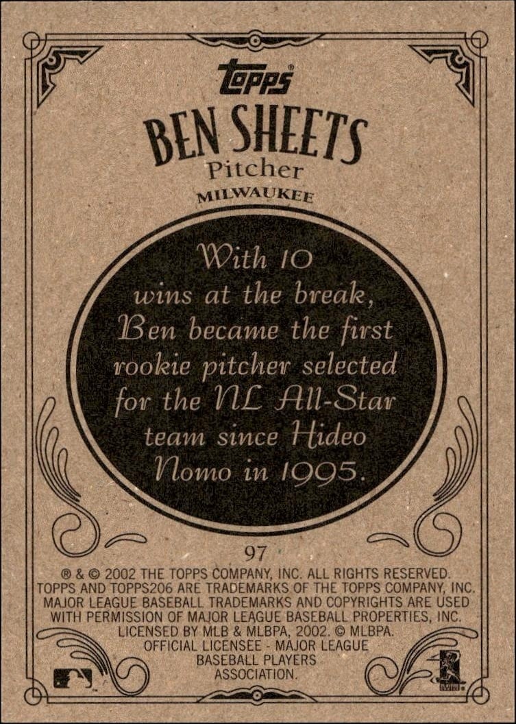 2002 Topps 206 Ben Sheets #97 baseball trading card back