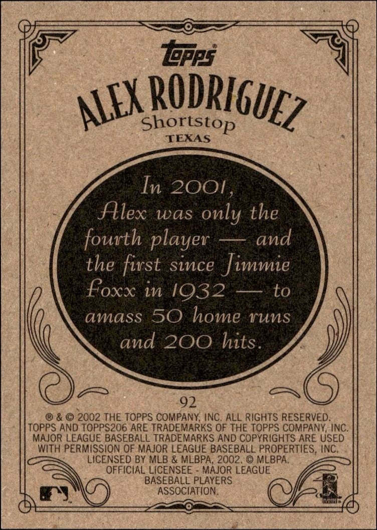 2002 Topps 206 Alex Rodriguez #92 baseball trading card back