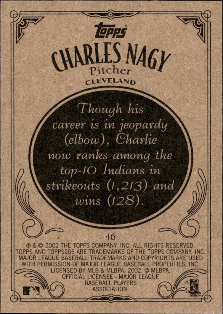 2002 Topps 206 Charles Nagy #46 baseball trading card back