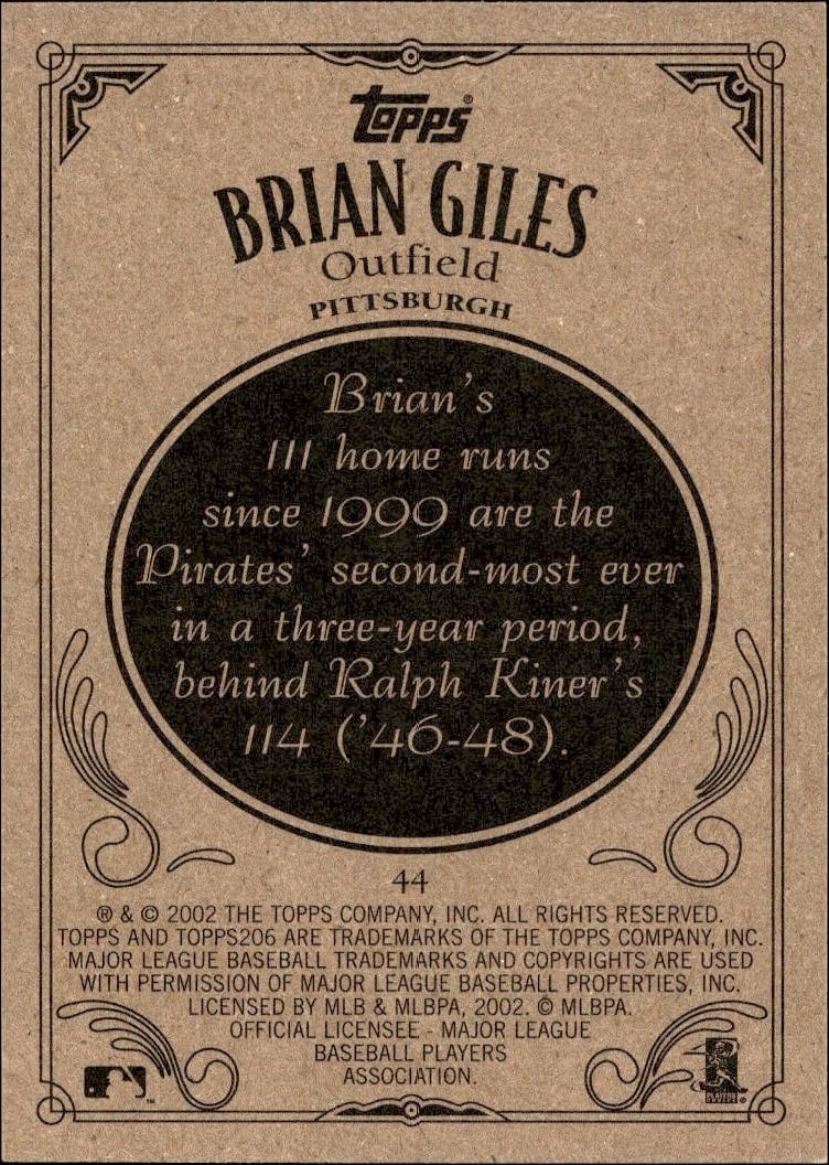 2002 Topps 206 Brian Giles #44 baseball trading card back