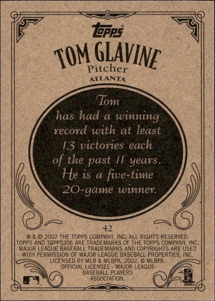 2002 Topps 206 Tom Glavine #42 baseball trading card back