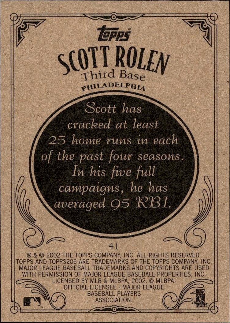 2002 Topps 206 Scott Rolen #41 baseball trading card back