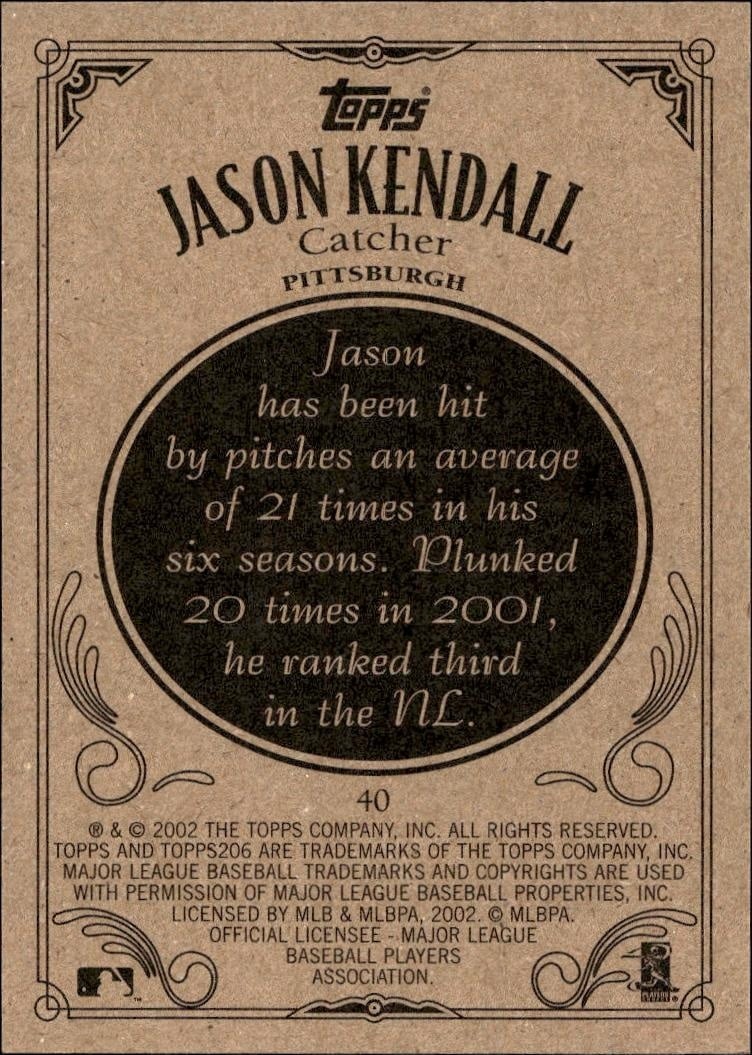 2002 Topps 206 Jason Kendall #40 baseball trading card back
