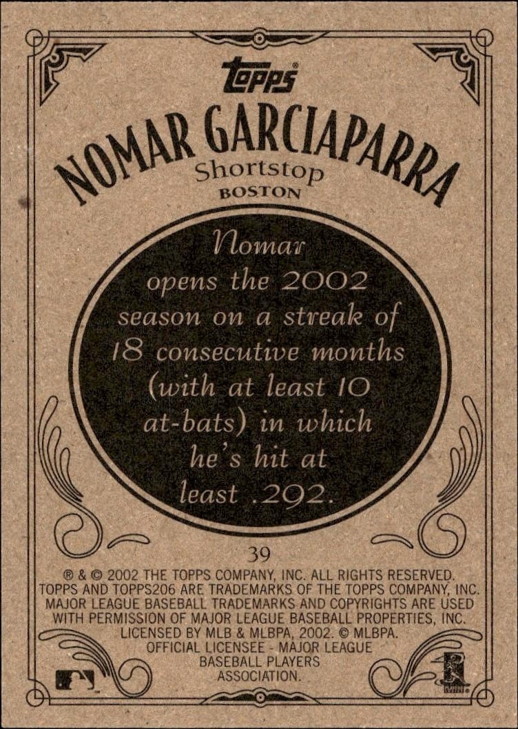 2002 Topps 206 Nomar Garciaparra #39 baseball trading card back
