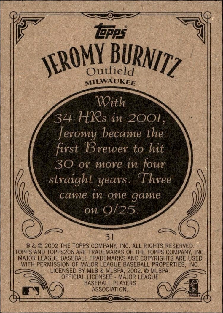 2002 Topps 206 Jeromy Burnitz #51 baseball trading card back