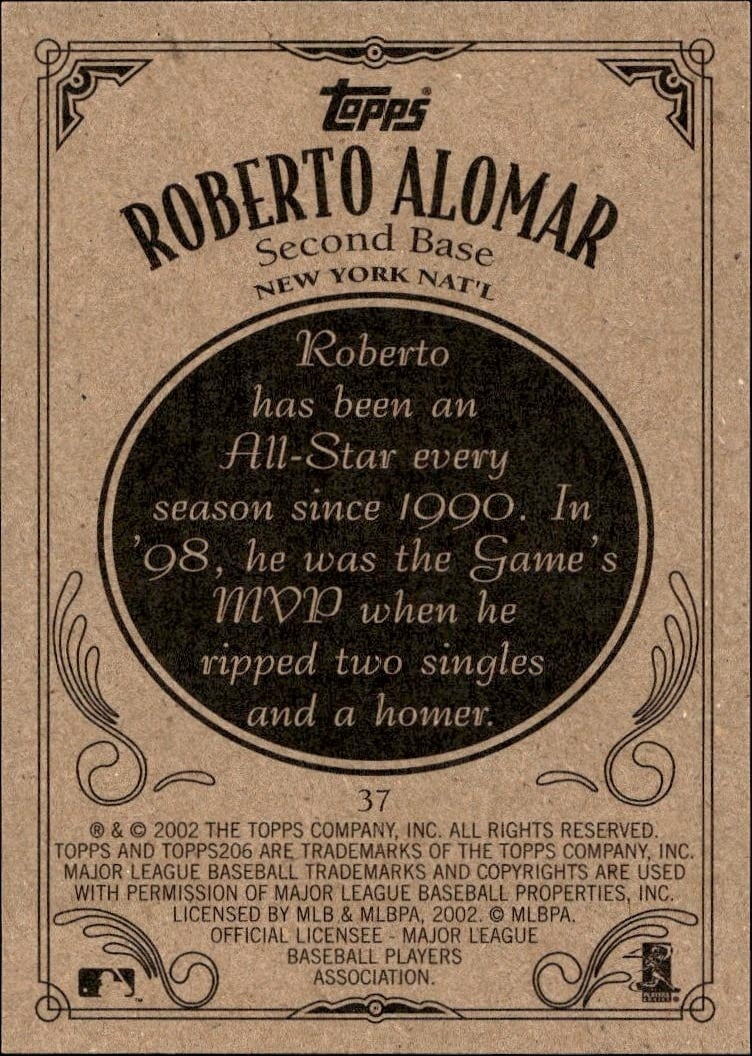 2002 Topps 206 Roberto Alomar #37 baseball trading card back