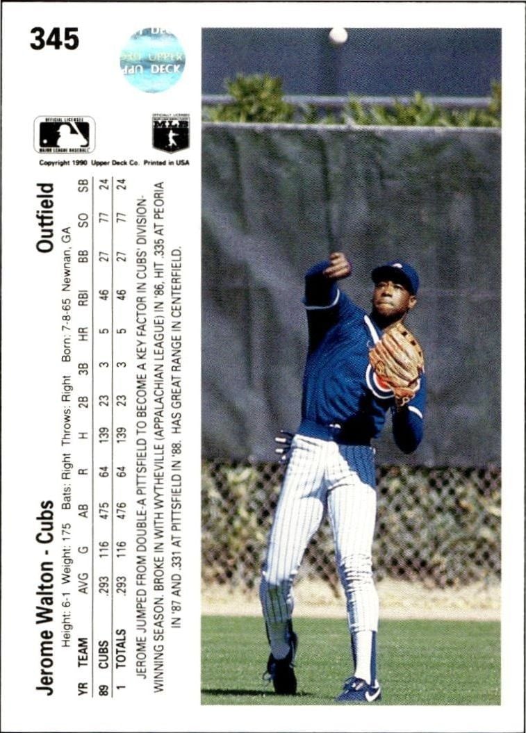 1990 Upper Deck Jerome Walton #345 baseball trading card back