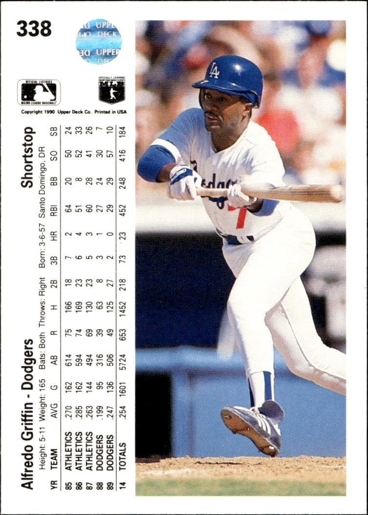 1990 Upper Deck Alfredo Griffin #338 baseball trading card back