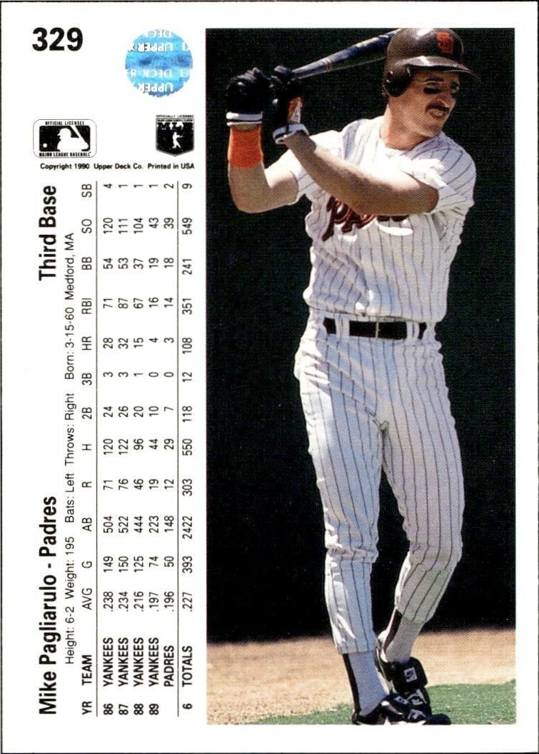 1990 Upper Deck Mike Pagliarulo #329 baseball trading card back