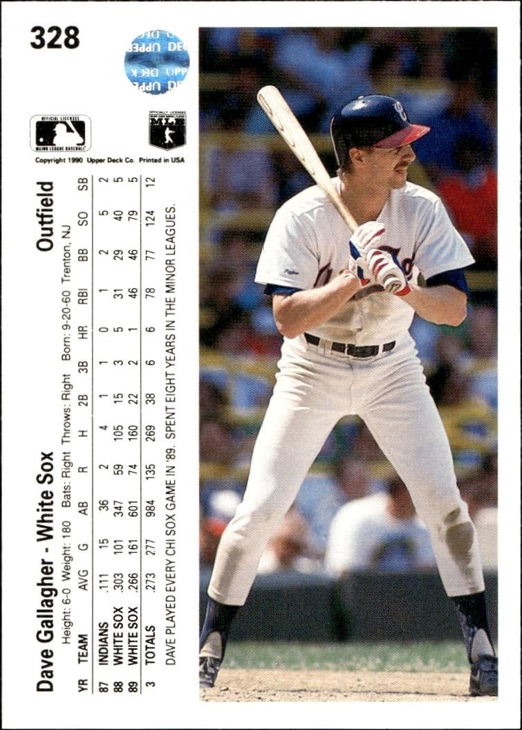 1990 Upper Deck Dave Gallagher #328 baseball trading card back