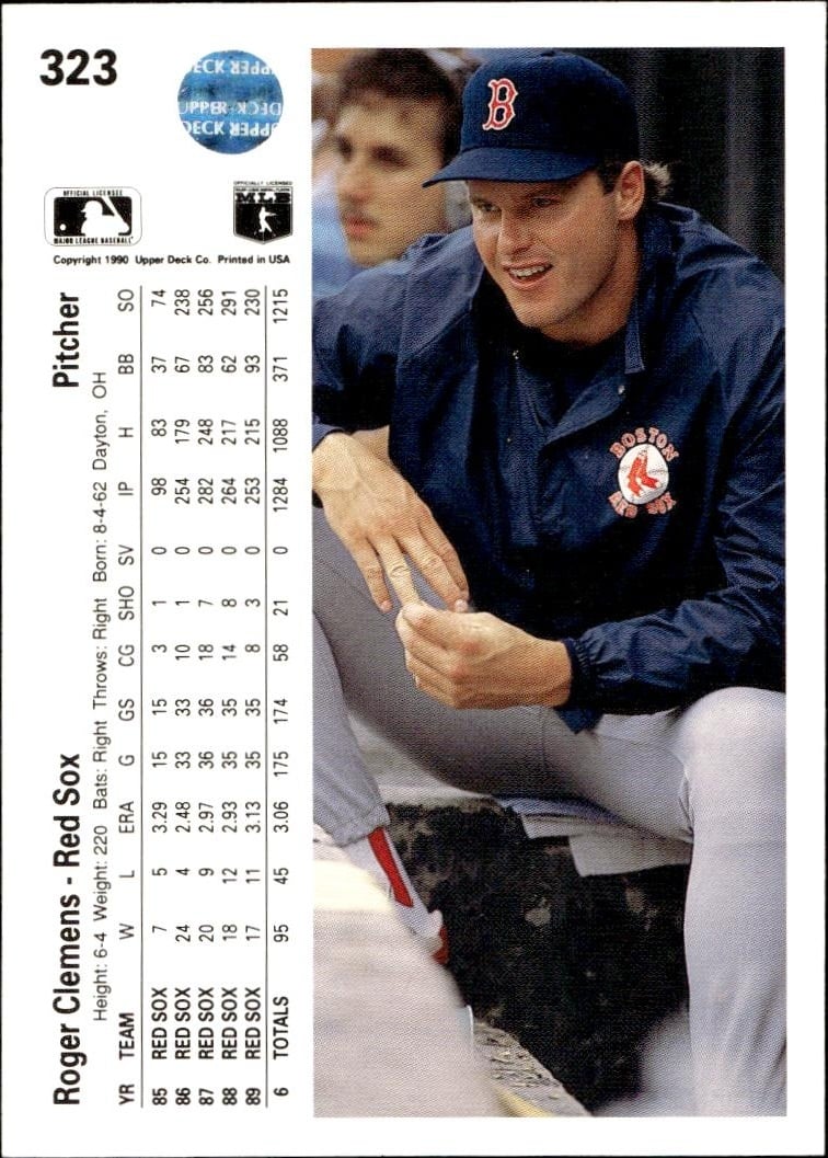 1990 Upper Deck Roger Clemens #323 baseball trading card back