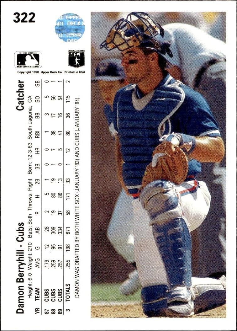 1990 Upper Deck Damon Berryhill #322 baseball trading card back