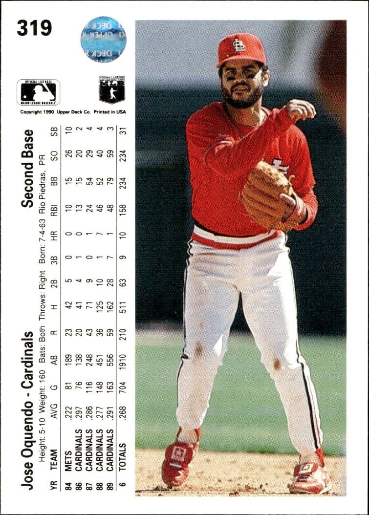 1990 Upper Deck Jose Oquendo #319 baseball trading card back