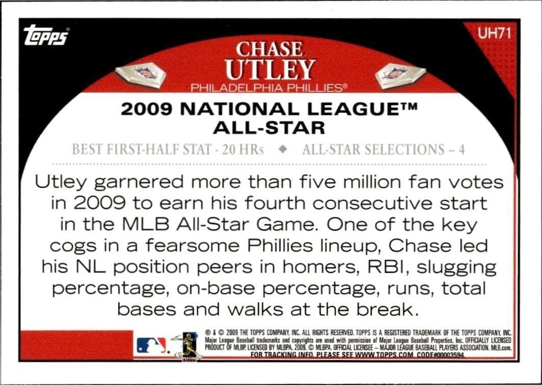 2009 Topps Updates & Highlights Chase Utley #UH71 baseball trading card back