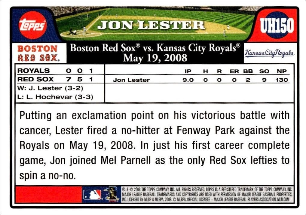 2008 Topps Updates & Highlights Jon Lester #UH150 baseball trading card back