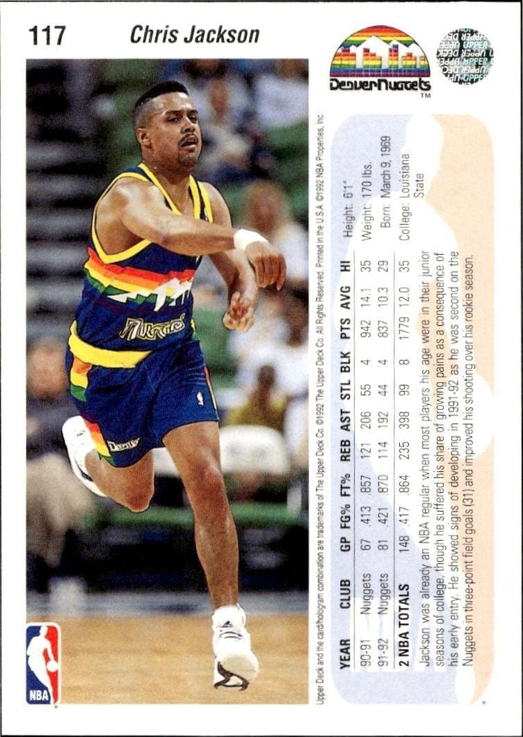 1992 Upper Deck Chris Jackson #117 basketball trading card back