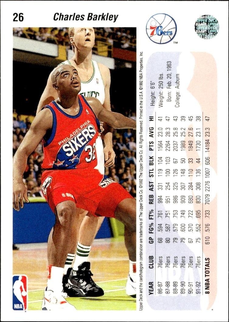 1992 Upper Deck Charles Barkley #26 basketball trading card back