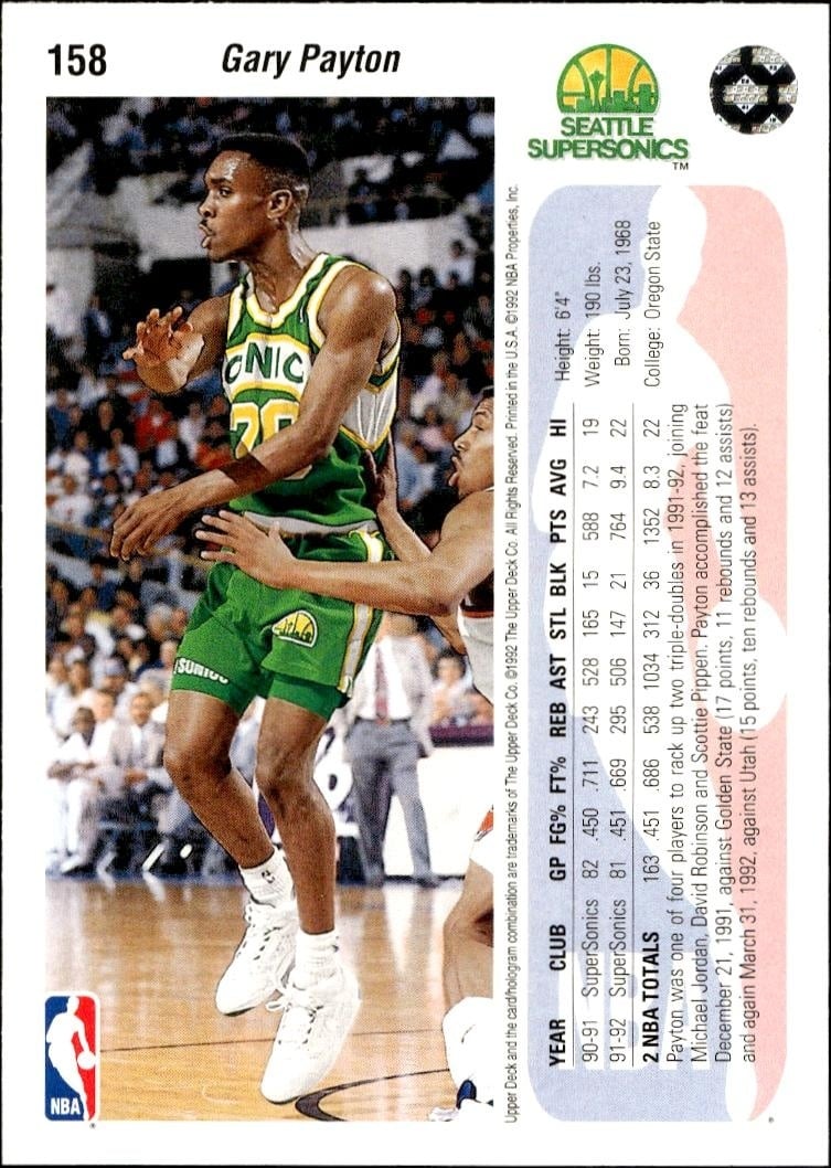 1992 Upper Deck Gary Payton #158 basketball trading card back