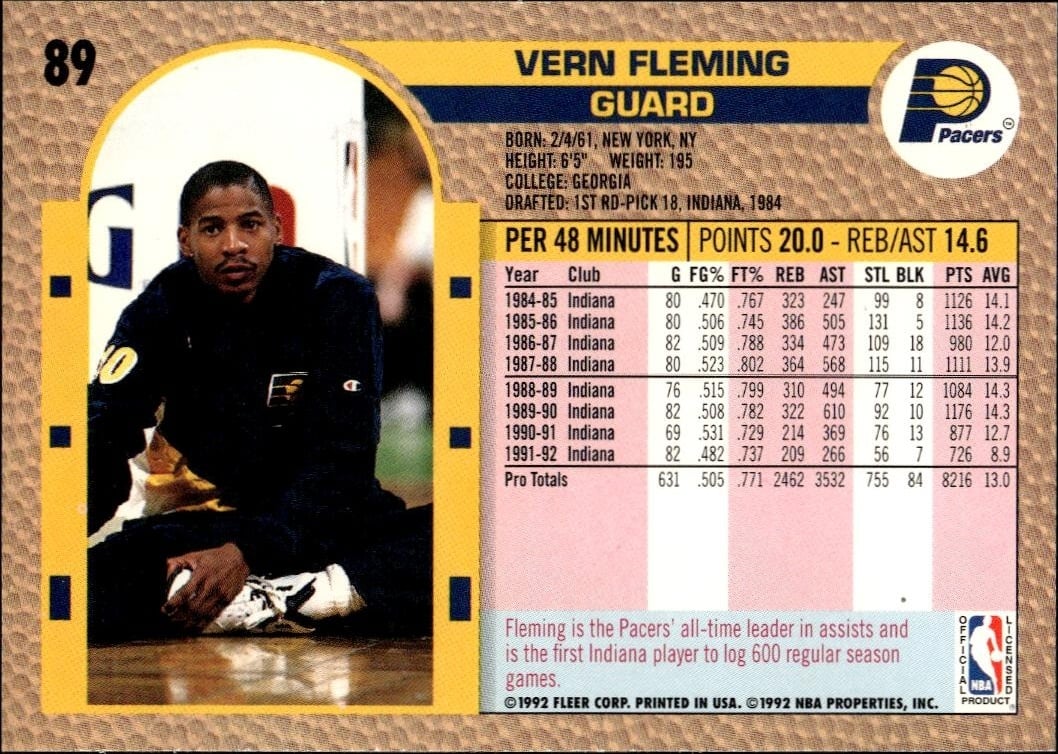 1992 Fleer Vern Fleming #89 basketball trading card back