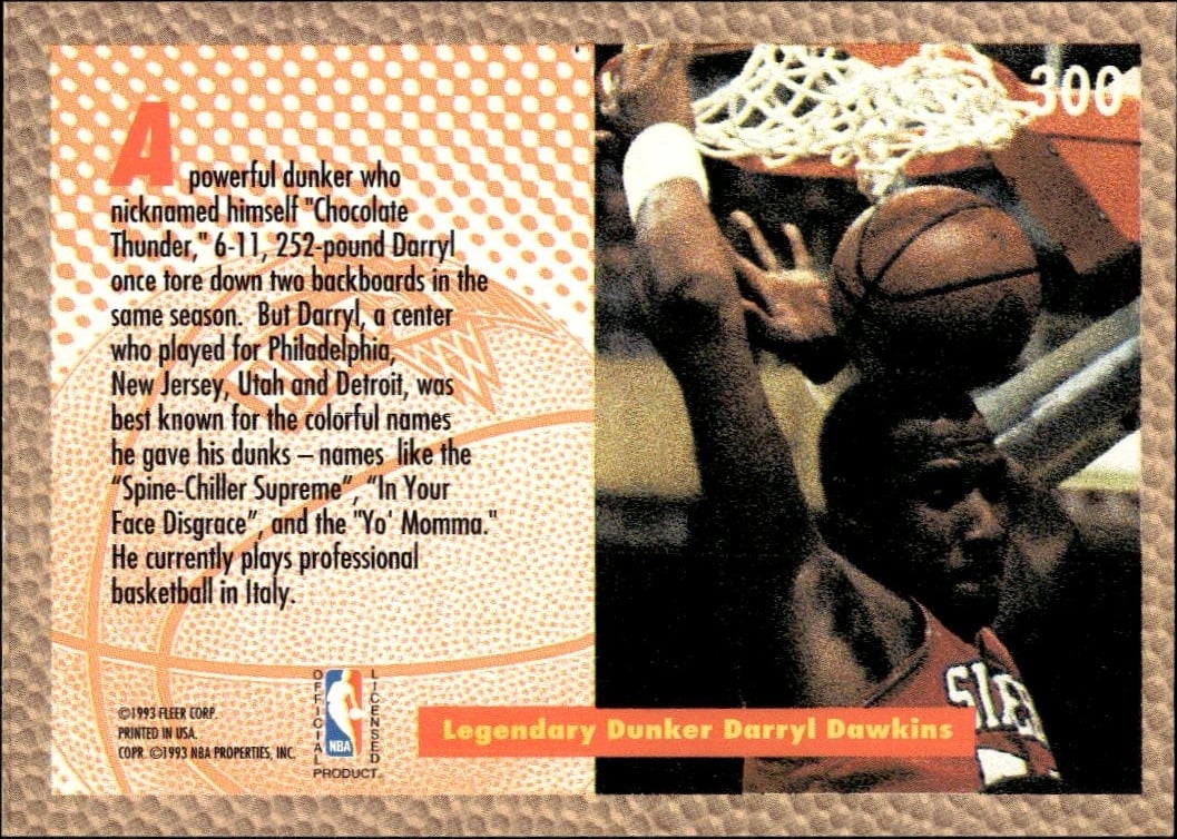 1992-93 Fleer Darryl Dawkins #285 basketball trading card back
