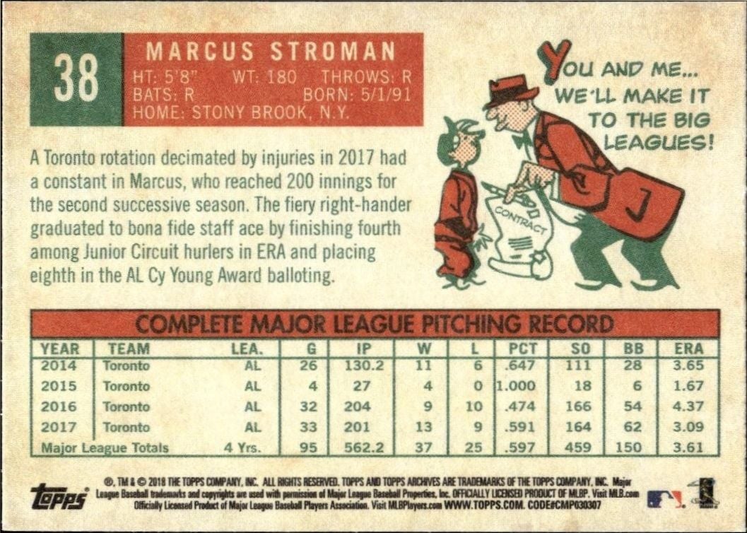 2018 Topps Archives Marcus Stroman #38 baseball trading card back
