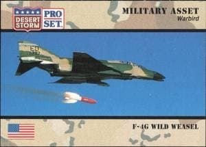 F-4G Wild Weasel 1991 Pro Set Desert Storm #224 Military Trading Card - Front 1991 Pro Set Desert Storm F-4G Wild Weasel #224 military trading card front