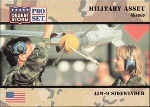 AIM-9 Sidewinder 1991 Pro Set Desert Storm #217 Military Trading Card - Front 1991 Pro Set Desert Storm AIM-9 Sidewinder #217 military trading card front