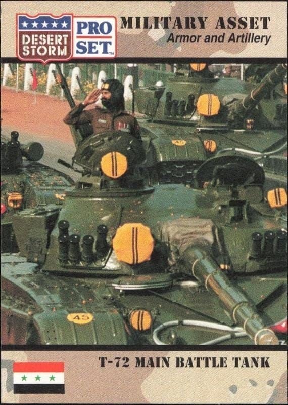T-72 Main Battle tank 1991 Pro Set Desert Storm #202 Military Trading Card - Front 1991 Pro Set Desert Storm T-72 Main Battle tank #202 military trading card front