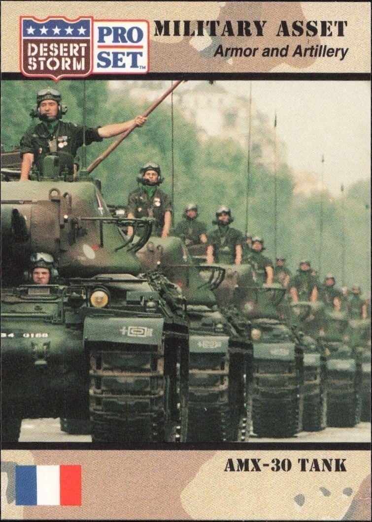 AMX-30 Tank 1991 Pro Set Desert Storm #203 Military Trading Card - Front 1991 Pro Set Desert Storm AMX-30 Tank #203 military trading card front