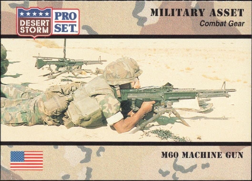 M60 Machine Gun 1991 Pro Set Desert Storm #198 Military Trading Card - Front 1991 Pro Set Desert Storm M60 Machine Gun #198 military trading card front