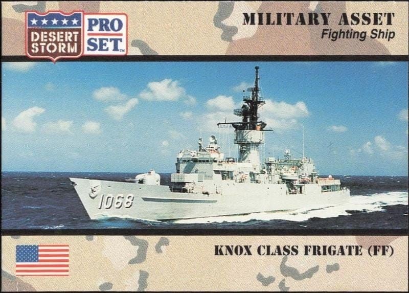 Knox Class Frigate (FF) 1991 Pro Set Desert Storm #191 Military Trading Card - Front 1991 Pro Set Desert Storm Knox Class Frigate (FF) #191 military trading card front