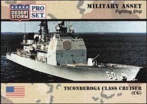 Ticonderoga Class Cruiser (CG) 1991 Pro Set Desert Storm #194 Military Trading Card - Front 1991 Pro Set Desert Storm Ticonderoga Class Cruiser (CG) #194 military trading card front
