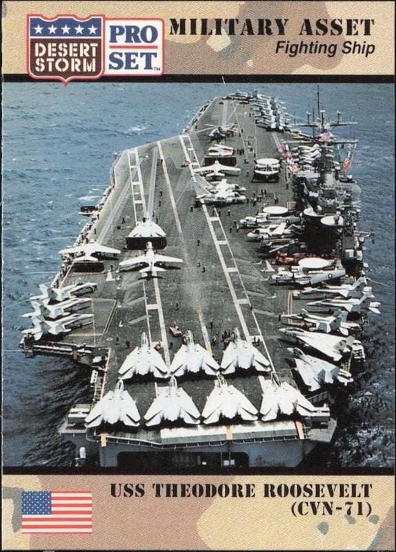 USS Theodore Roosevelt 1991 Pro Set Desert Storm #183 Military Trading Card - Front 1991 Pro Set Desert Storm USS Theodore Roosevelt #183 military trading card front