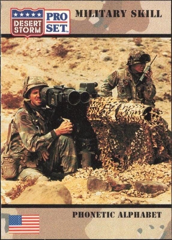 Phonetic Alphabet 1991 Pro Set Desert Storm #171 Military Trading Card - Front 1991 Pro Set Desert Storm Phonetic Alphabet #171 military trading card front