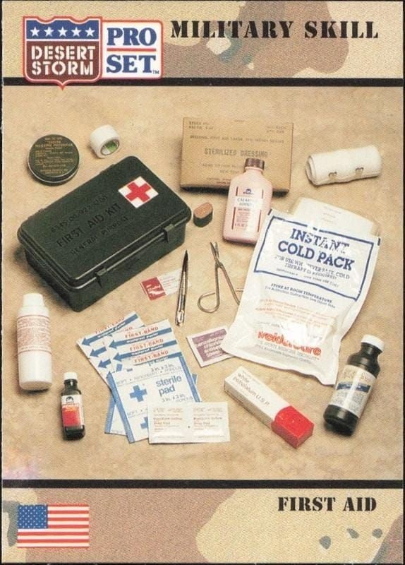 First Aid 1991 Pro Set Desert Storm #157 Military Trading Card - Front 1991 Pro Set Desert Storm First Aid #157 military trading card front