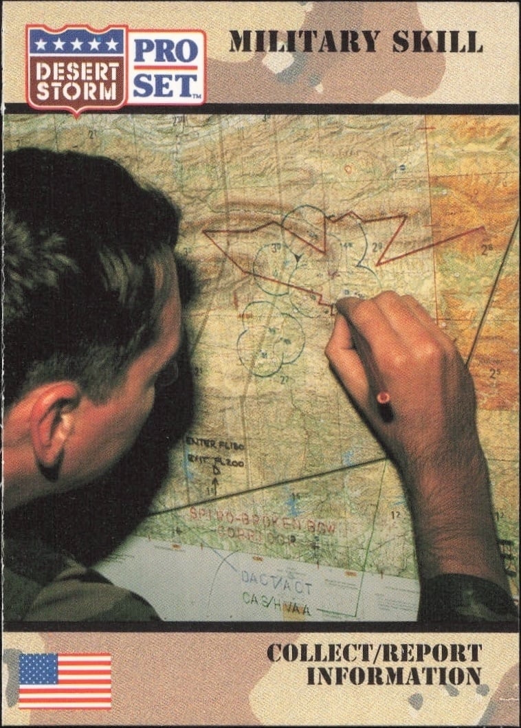Collect/Report Information 1991 Pro Set Desert Storm #153 Military Trading Card - Front 1991 Pro Set Desert Storm Collect/Report Information #153 military trading card front