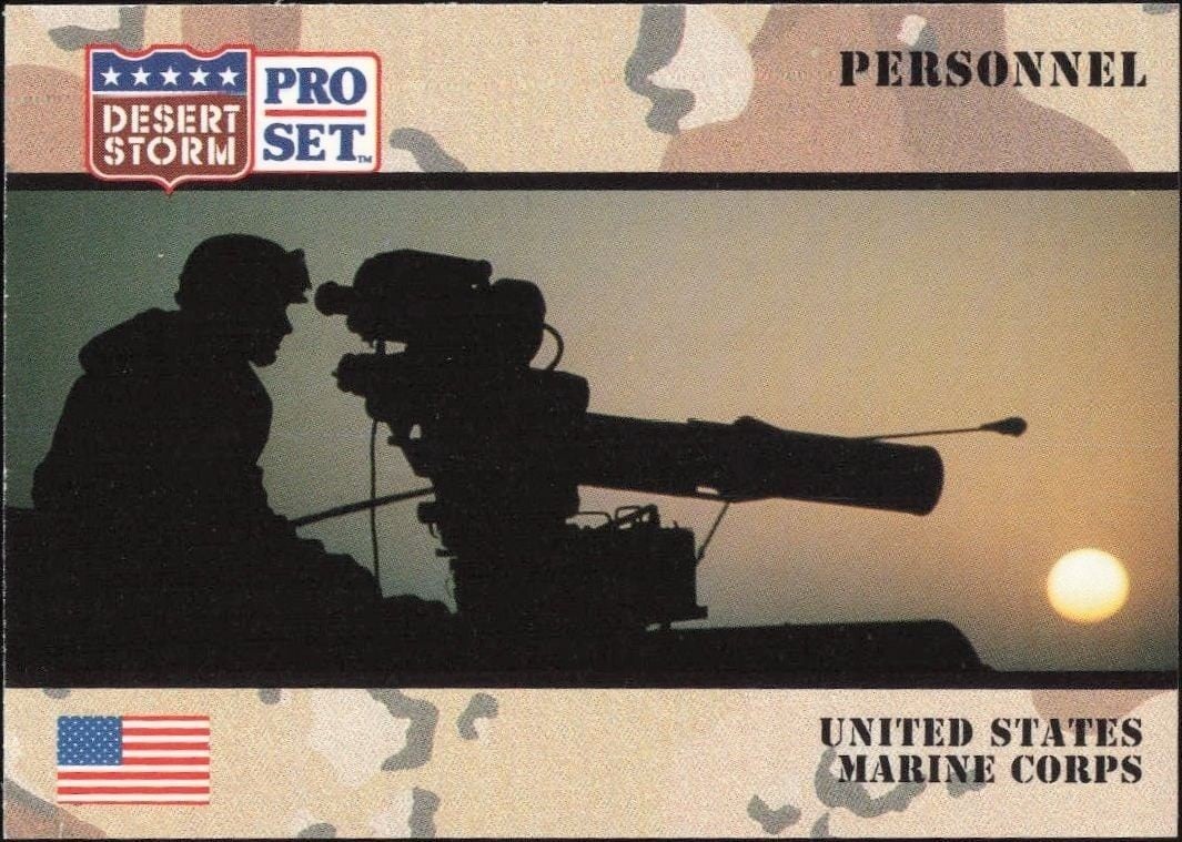 United States Marine Corps 1991 Pro Set Desert Storm #121 Military Trading Card - Front 1991 Pro Set Desert Storm United States Marine Corps #121 military trading card front