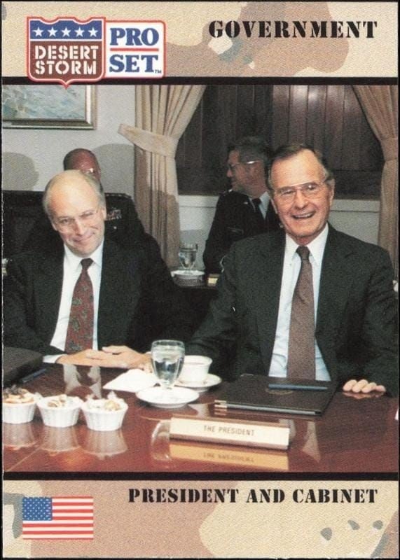 President And Cabinet 1991 Pro Set Desert Storm #111 Military Trading Card - Front 1991 Pro Set Desert Storm President And Cabinet #111 military trading card front