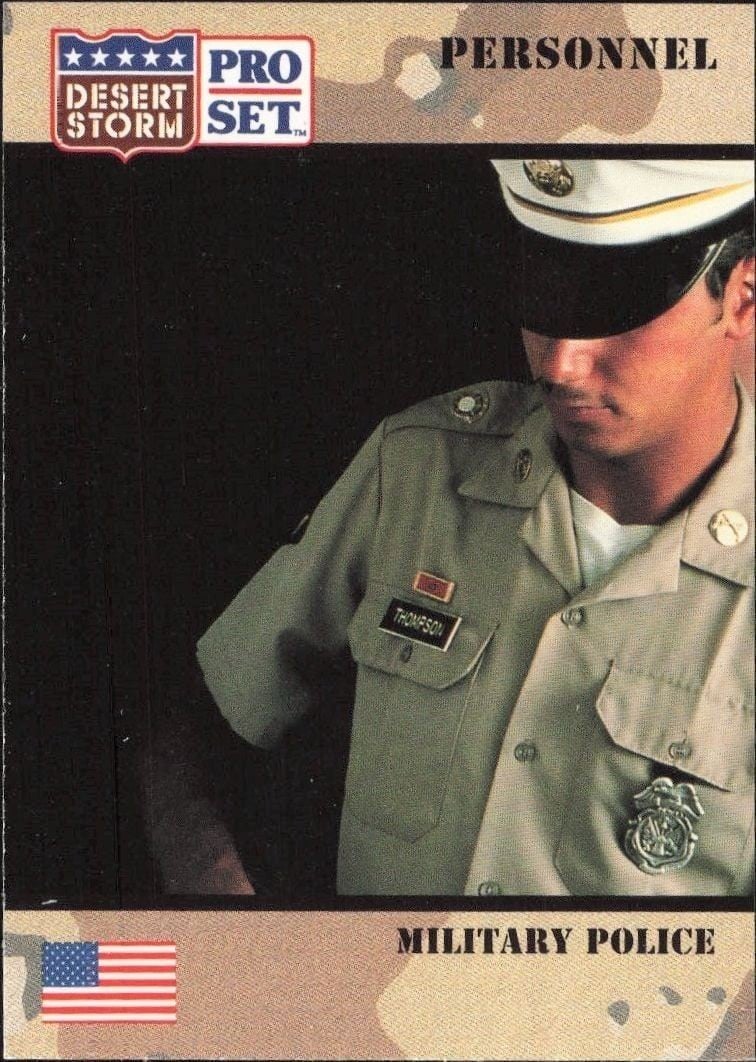 Military Police 1991 Pro Set Desert Storm #114 Military Trading Card - Front 1991 Pro Set Desert Storm Military Police #114 military trading card front