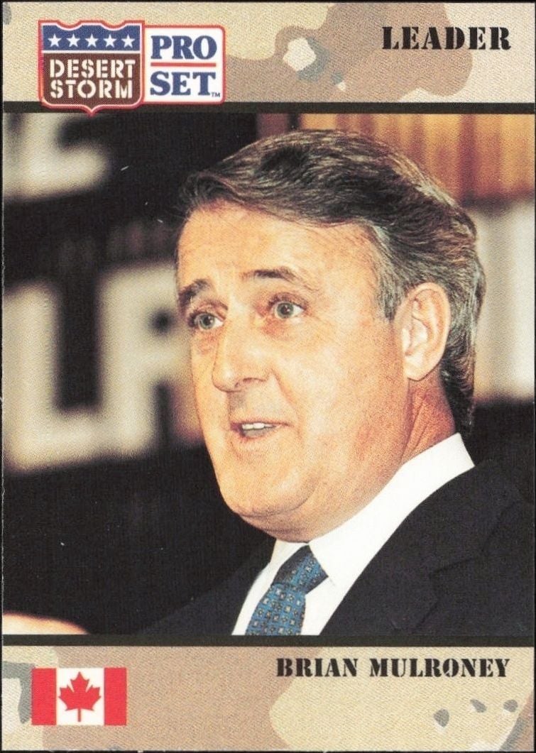 Brian Mulroney 1991 Pro Set Desert Storm #66 Military Trading Card - Front 1991 Pro Set Desert Storm Brian Mulroney #66 military trading card front