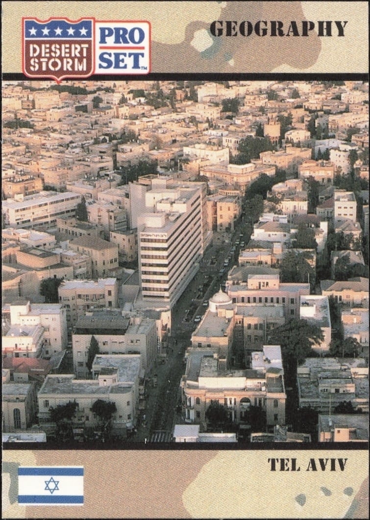 Tel Aviv 1991 Pro Set Desert Storm #59 Military Trading Card - Front 1991 Pro Set Desert Storm Tel Aviv #59 military trading card front