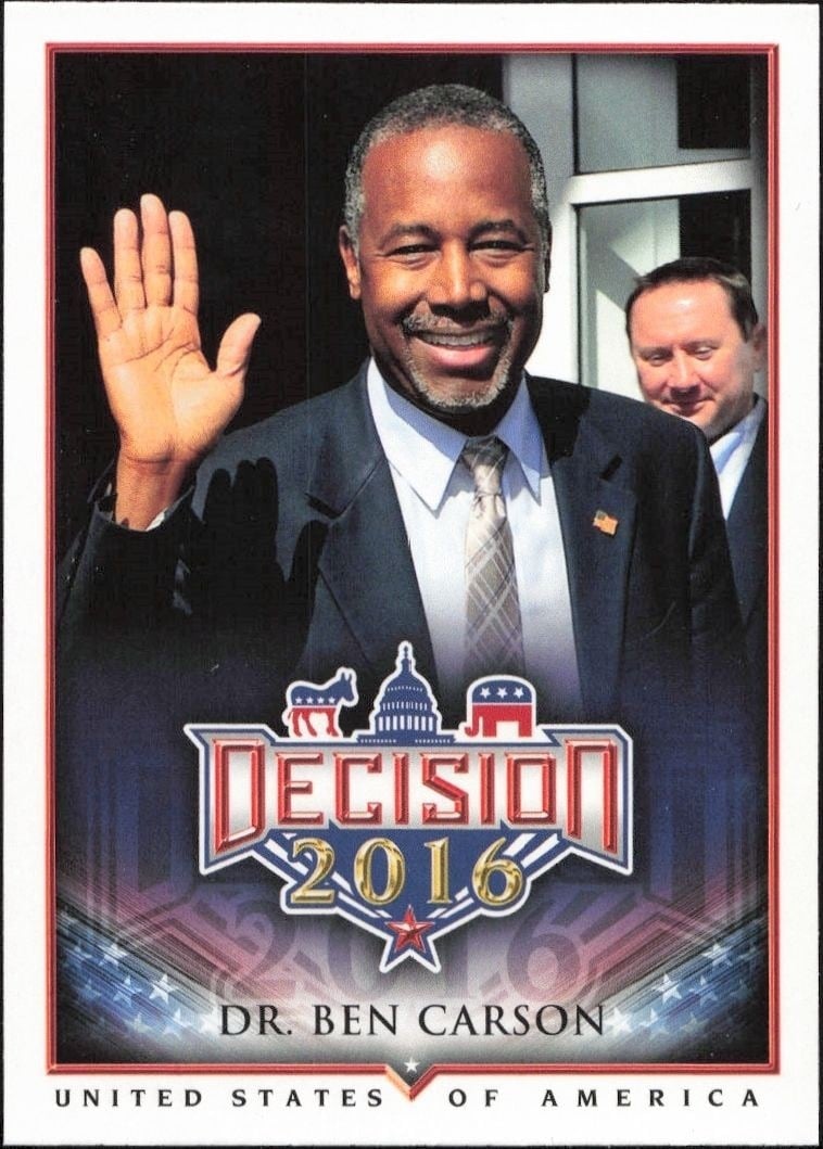 Dr. Ben Carson 2016 Leaf Decision #1 Political Trading Card - Front 2016 Leaf Decision Dr. Ben Carson #1 political trading card front